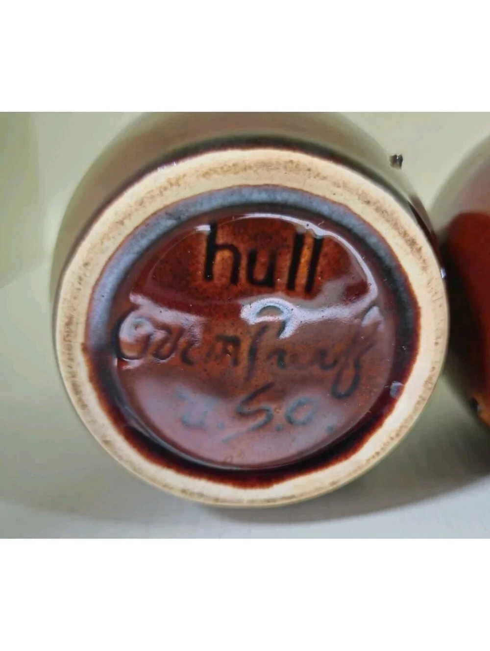 Hull Salt & Pepper Shakers Brown Drip With Corks Vintage Oven Proof USA Ceramic